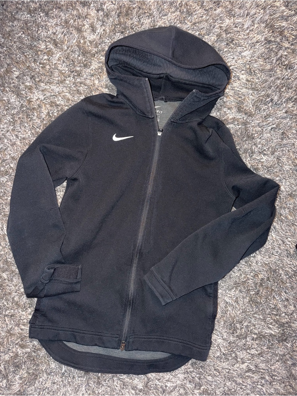 Nike elite Black Full-Zip rHooded Jacket with White Swoosh